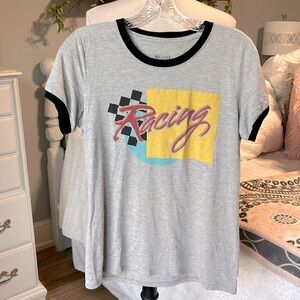 Comfy Car Racing Tee Short Sleeve Shirt Gray Top Womens L